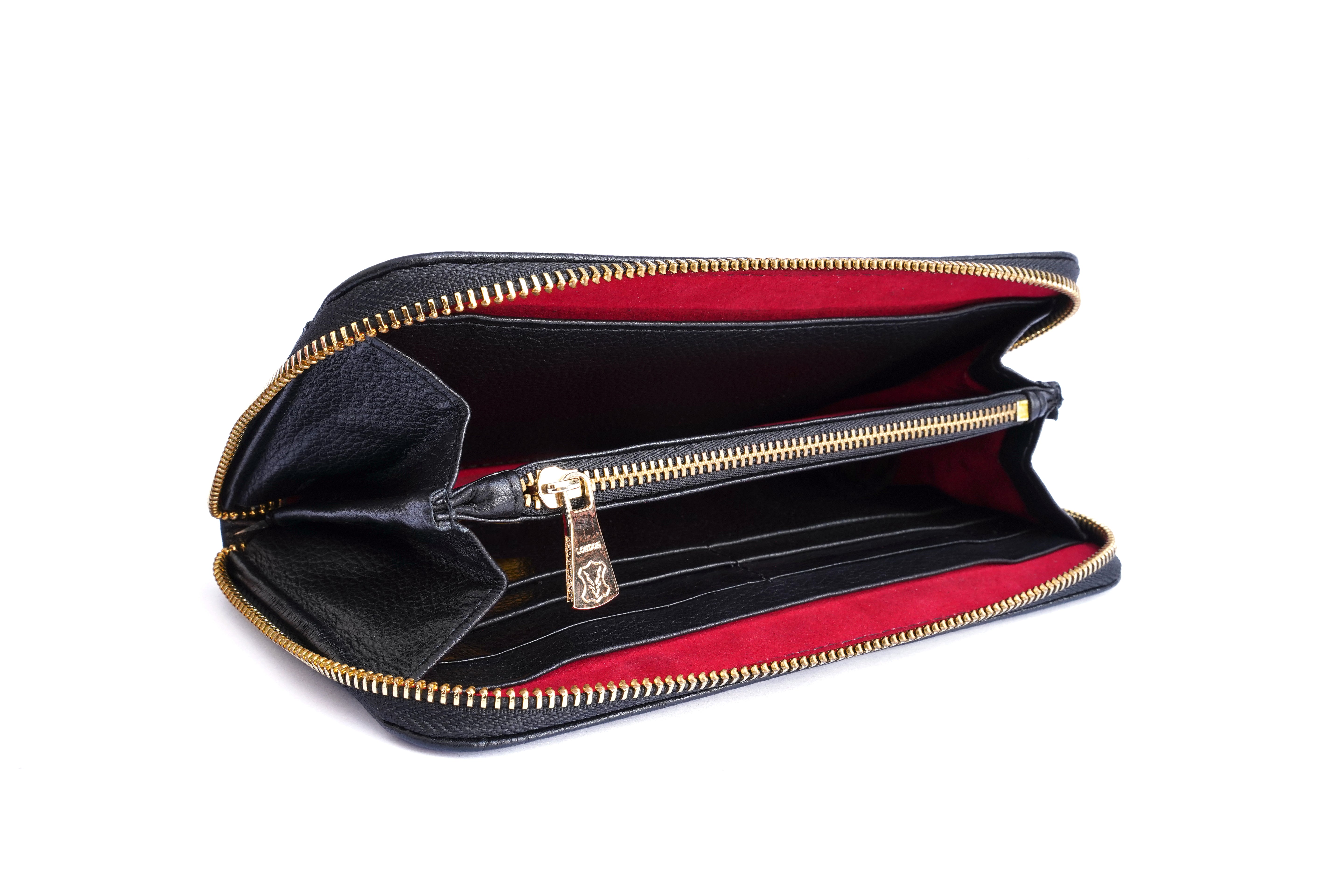Clutch Wallet Plain Black Leather