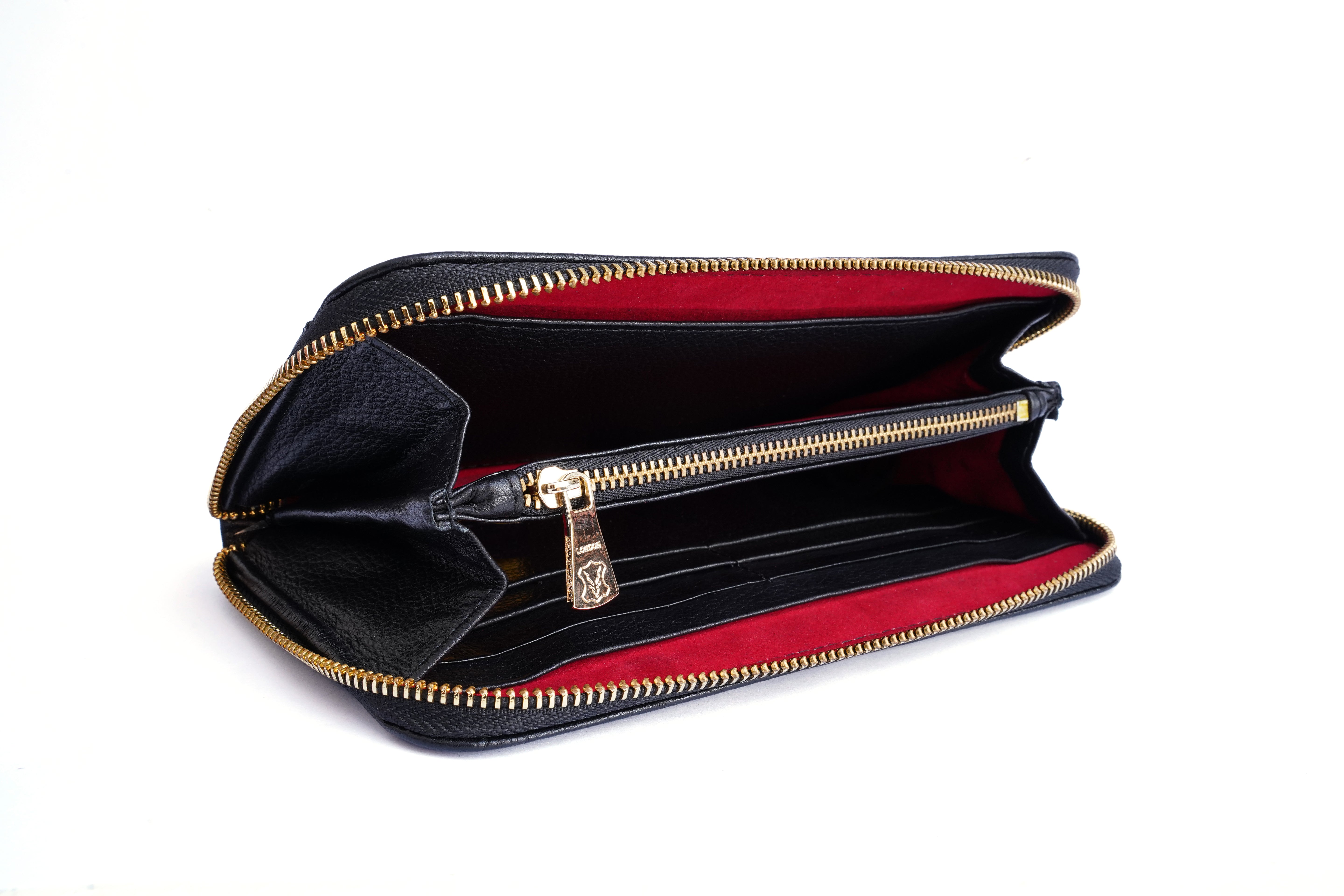 Clutch Wallet Plain Black Leather