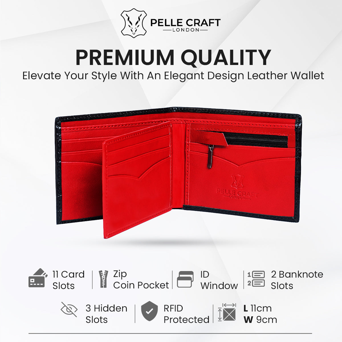 11 Card BillFold Wallet Croc Black