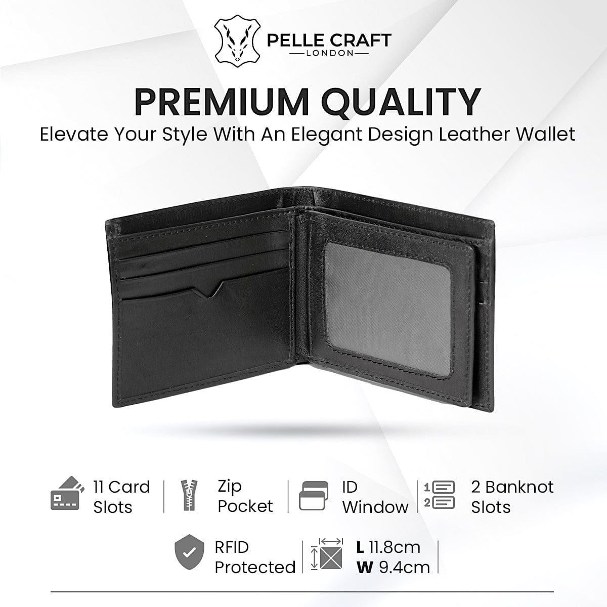 Bi Fold Zip wallet with 11 c/c & window