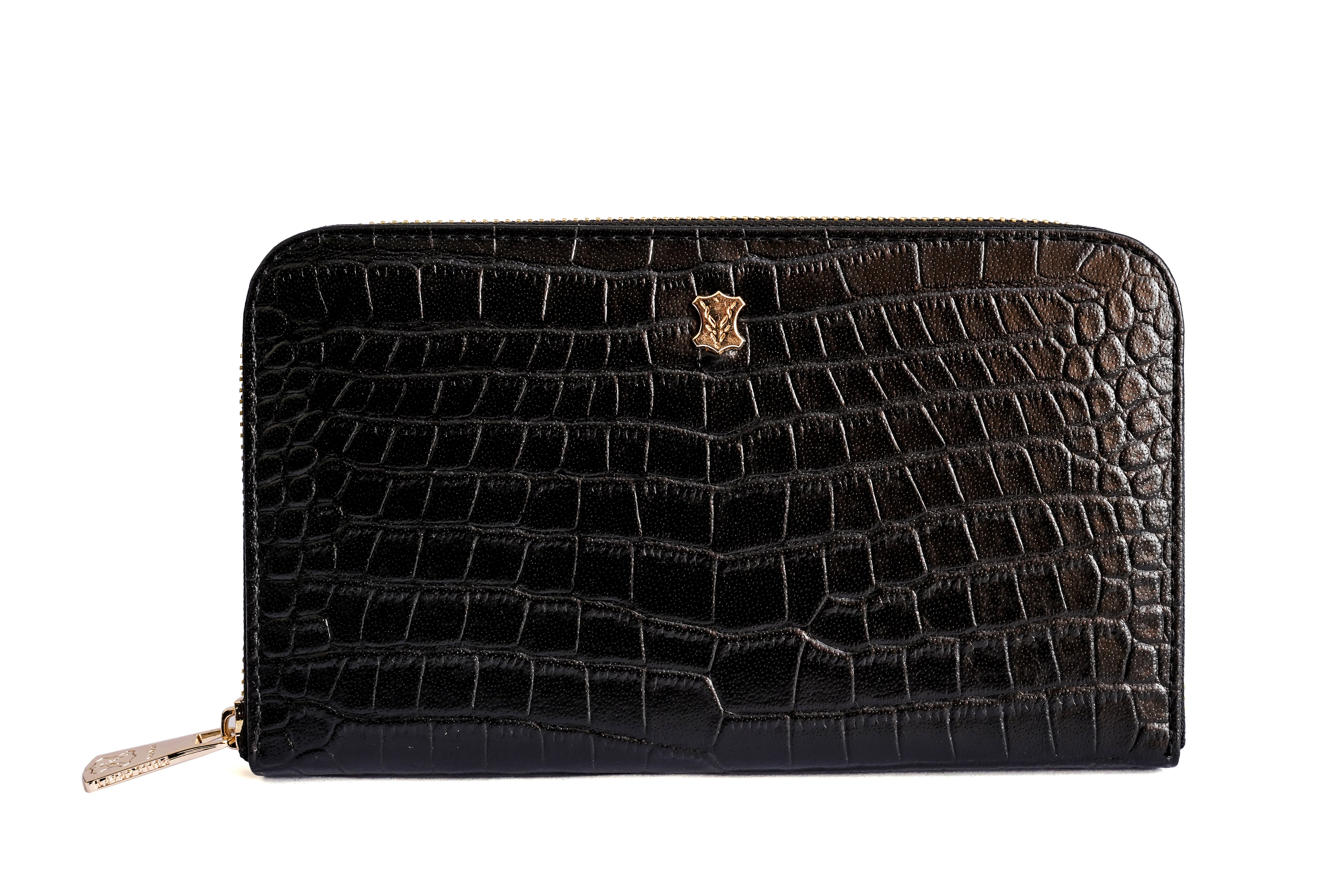 CLUTCH WALLET CROC BLACK
