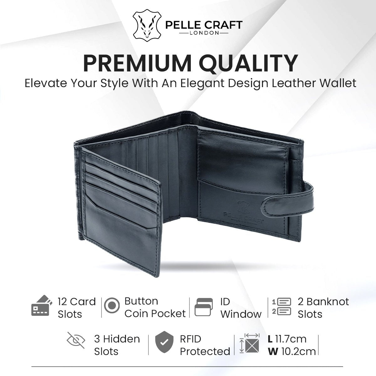 Bi Fold Coin Button Wallet with 13 c/c & Window