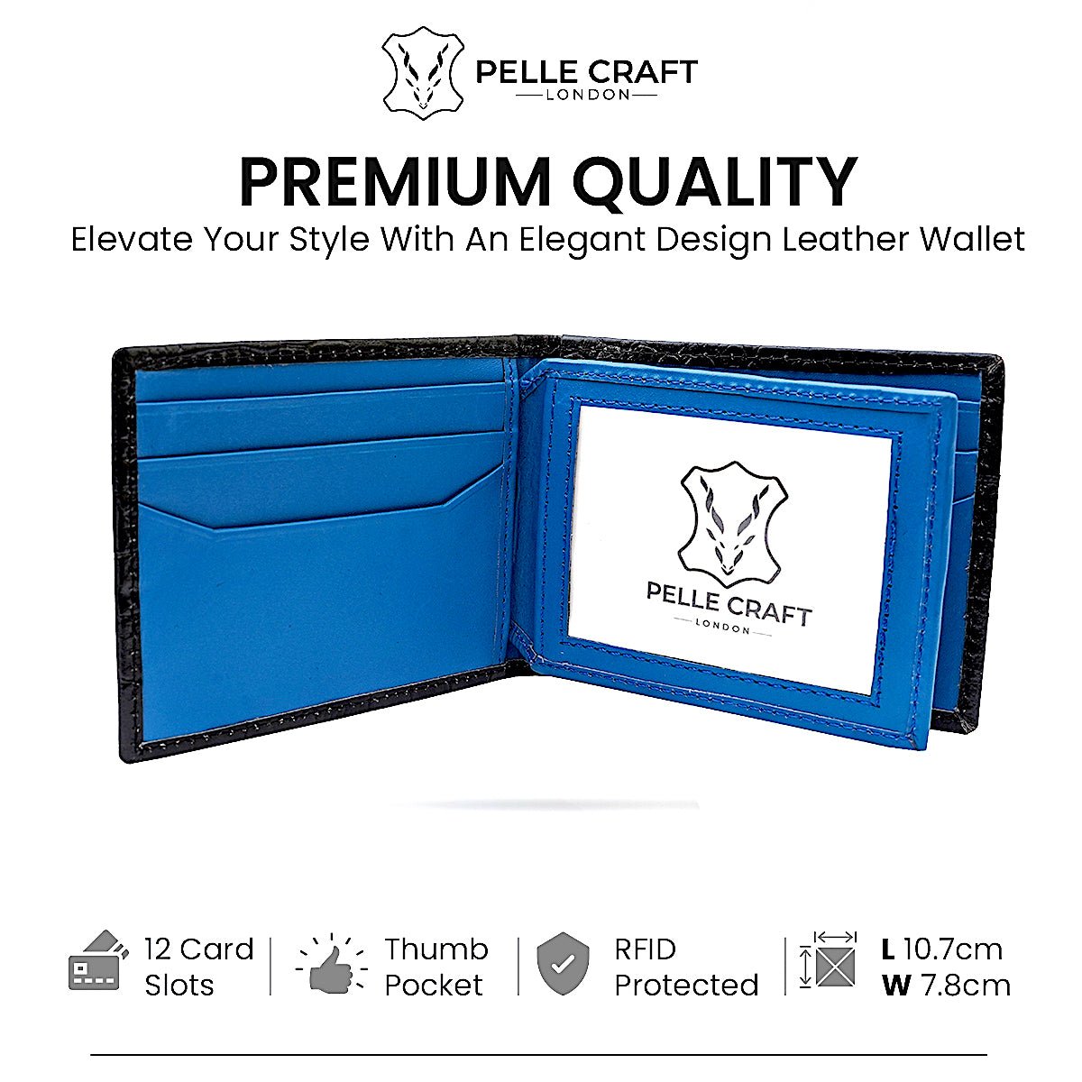 Bi Fold card holder croc pattern with 13 c/c blue