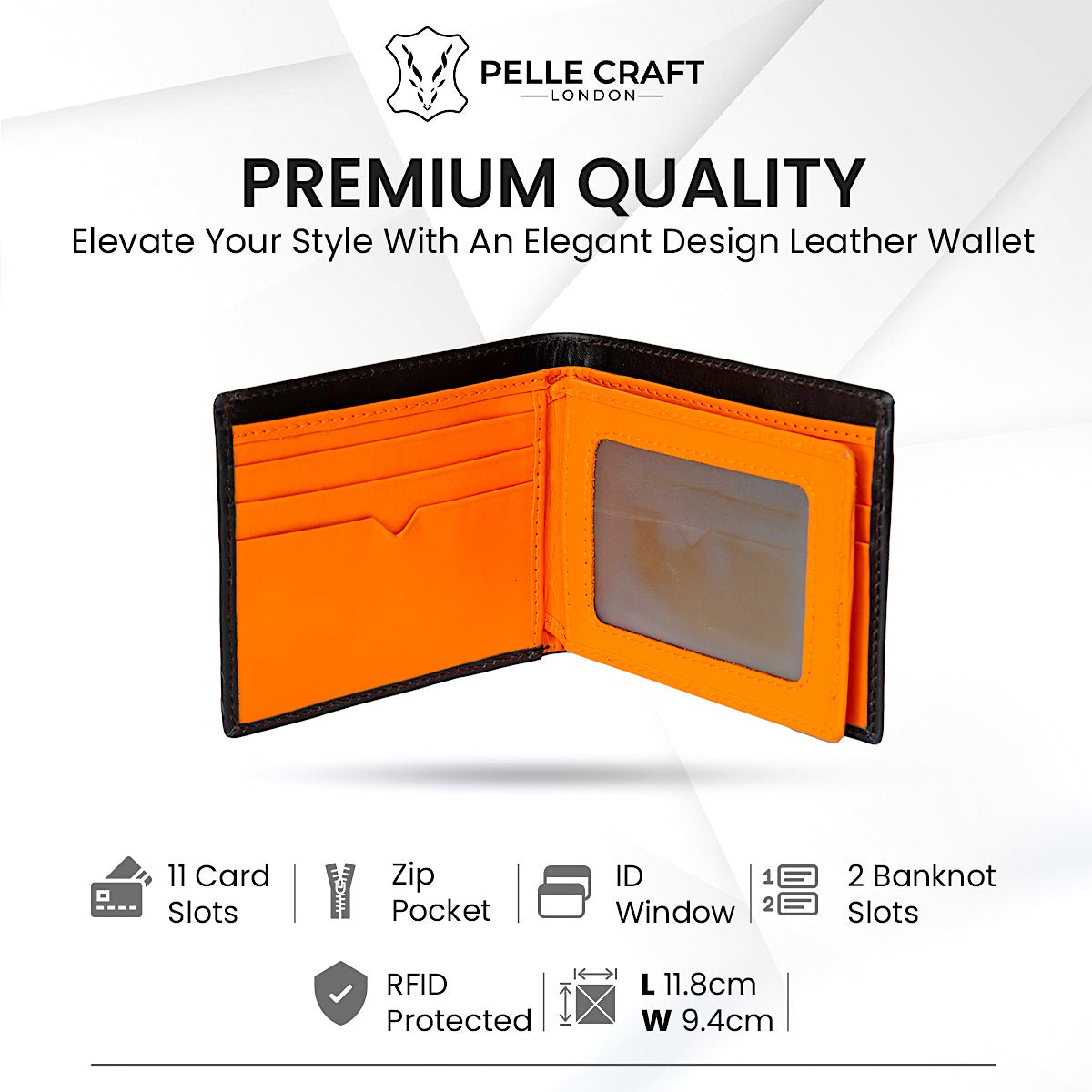 Bi Fold Zip wallet with 11 c/c & window