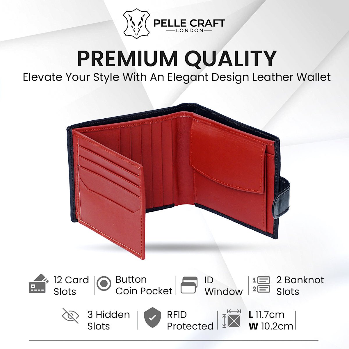 Bi Fold Coin Button Wallet with 13 c/c & Window