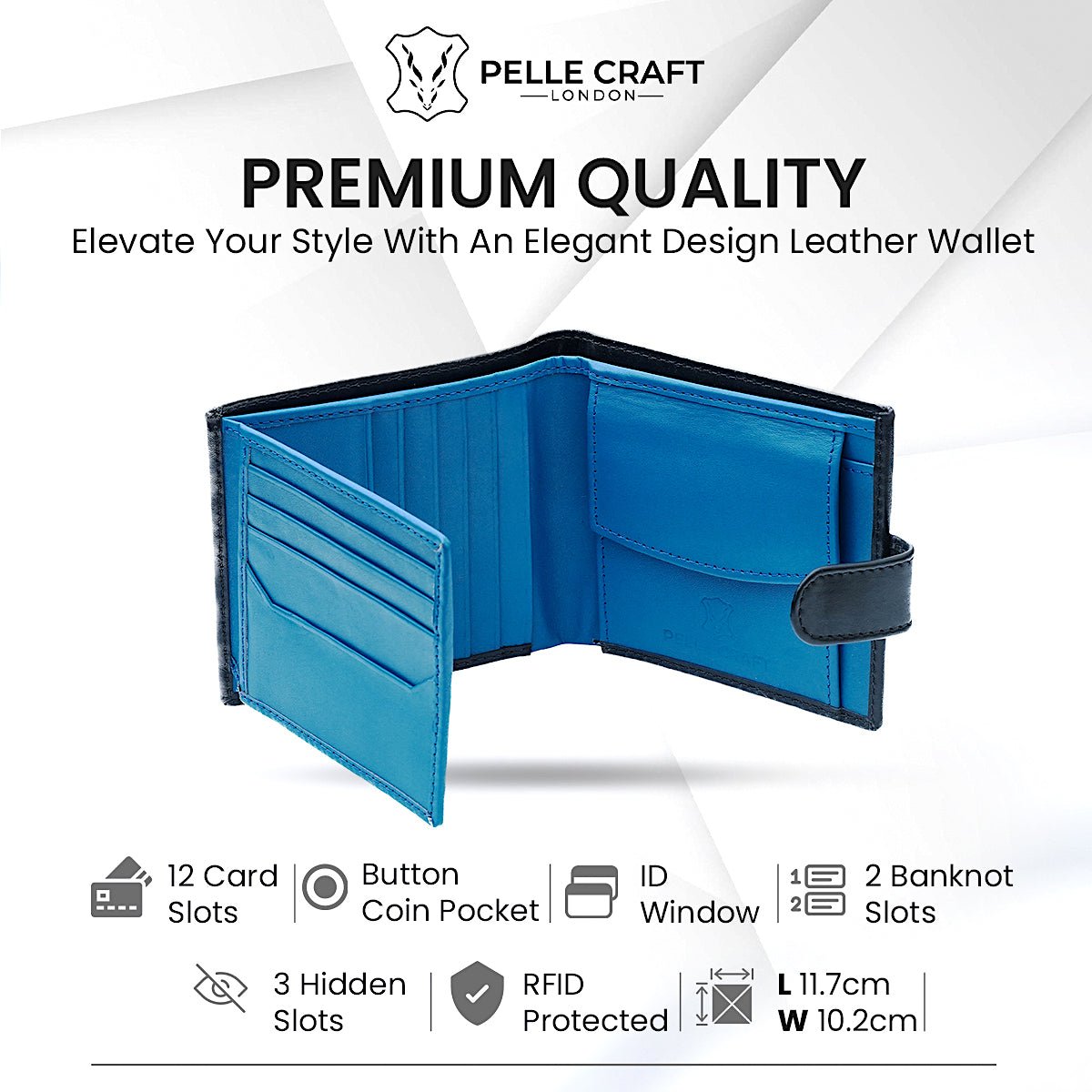 Bi Fold Coin Button Wallet with 13 c/c & Window