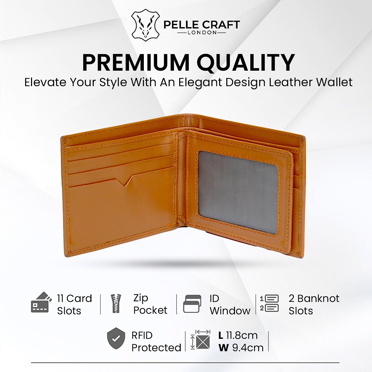 Bi Fold Zip wallet with 11 c/c & window