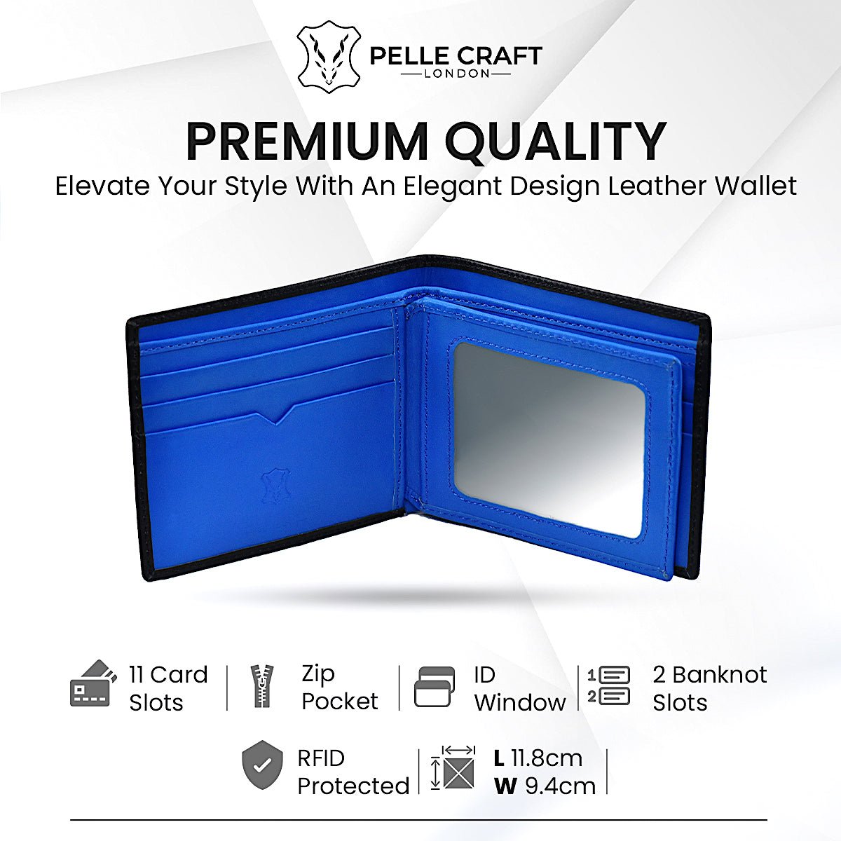 Bi Fold Zip wallet with 11 c/c & window