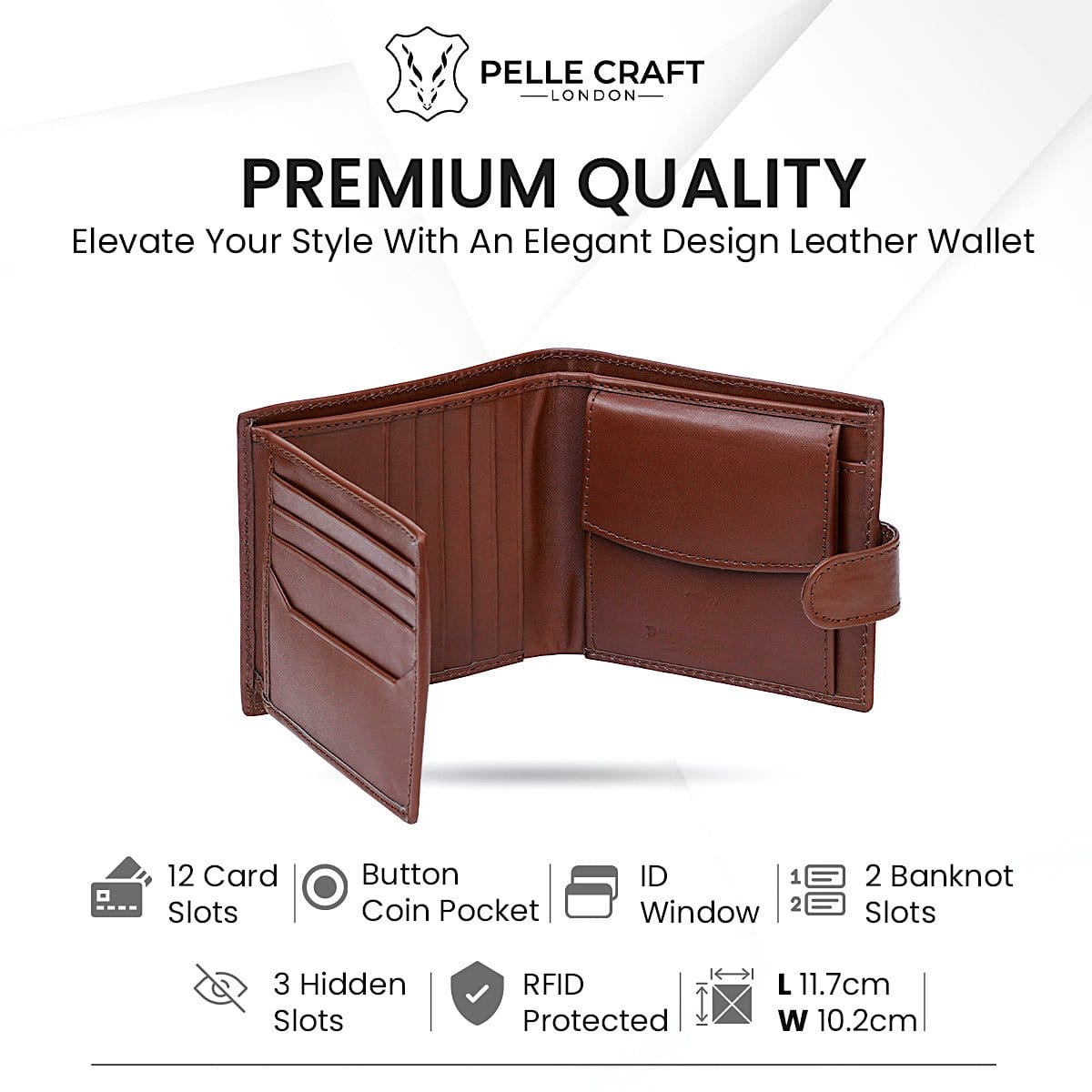 Bi Fold Coin Button Wallet with 13 c/c & Window