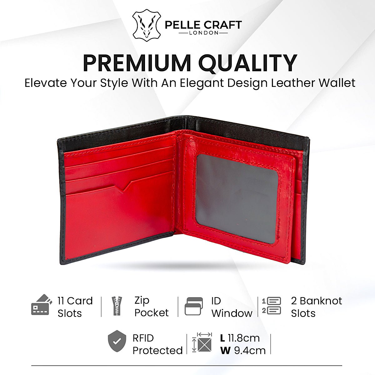 Bi Fold Zip wallet with 11 c/c & window