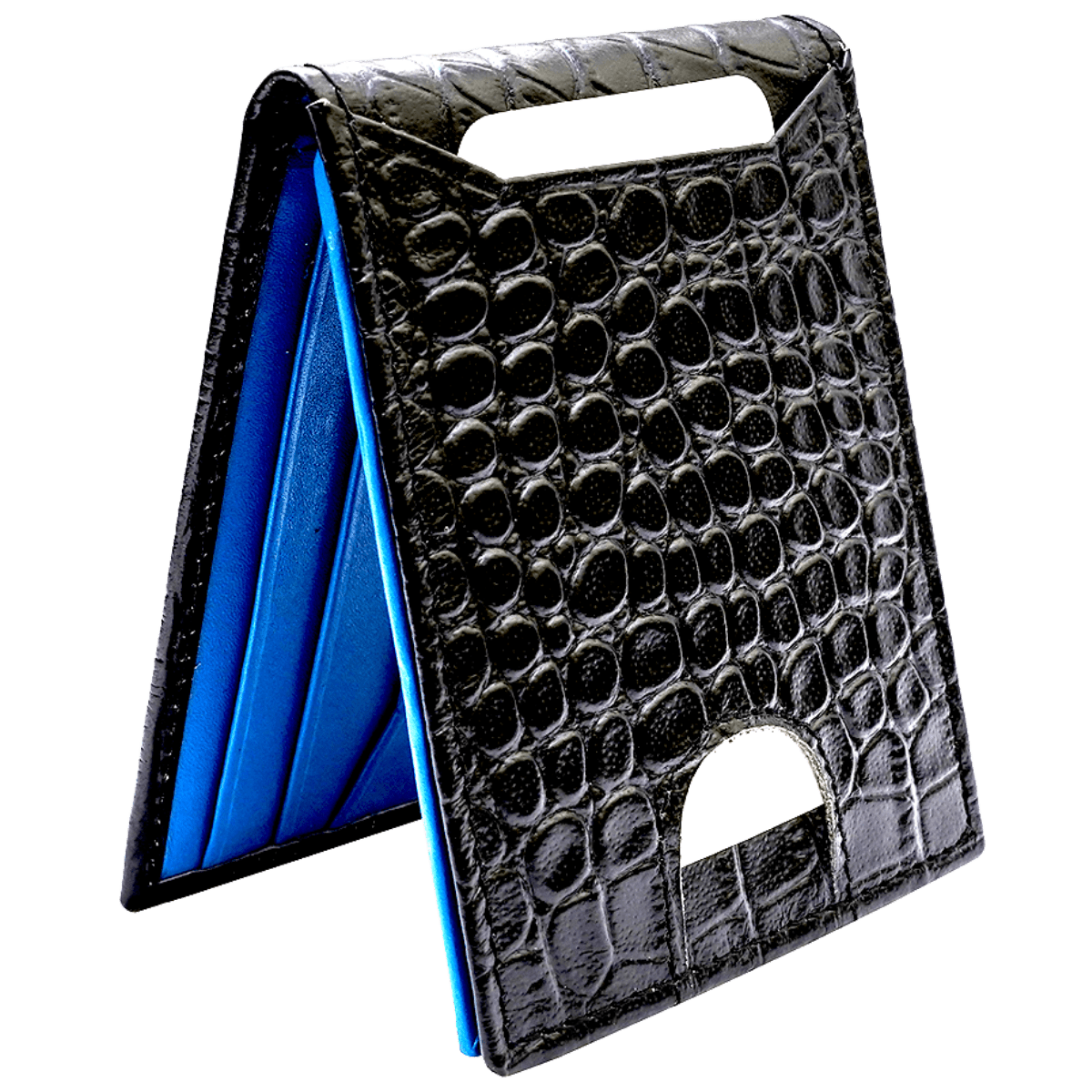 Double Side Handmade Black Leather Crocodile Multi-Card Long